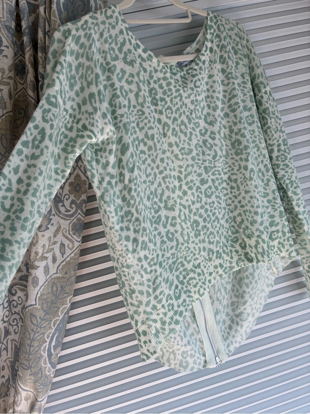 Olivaceous Mint and White Leopard Knit Top